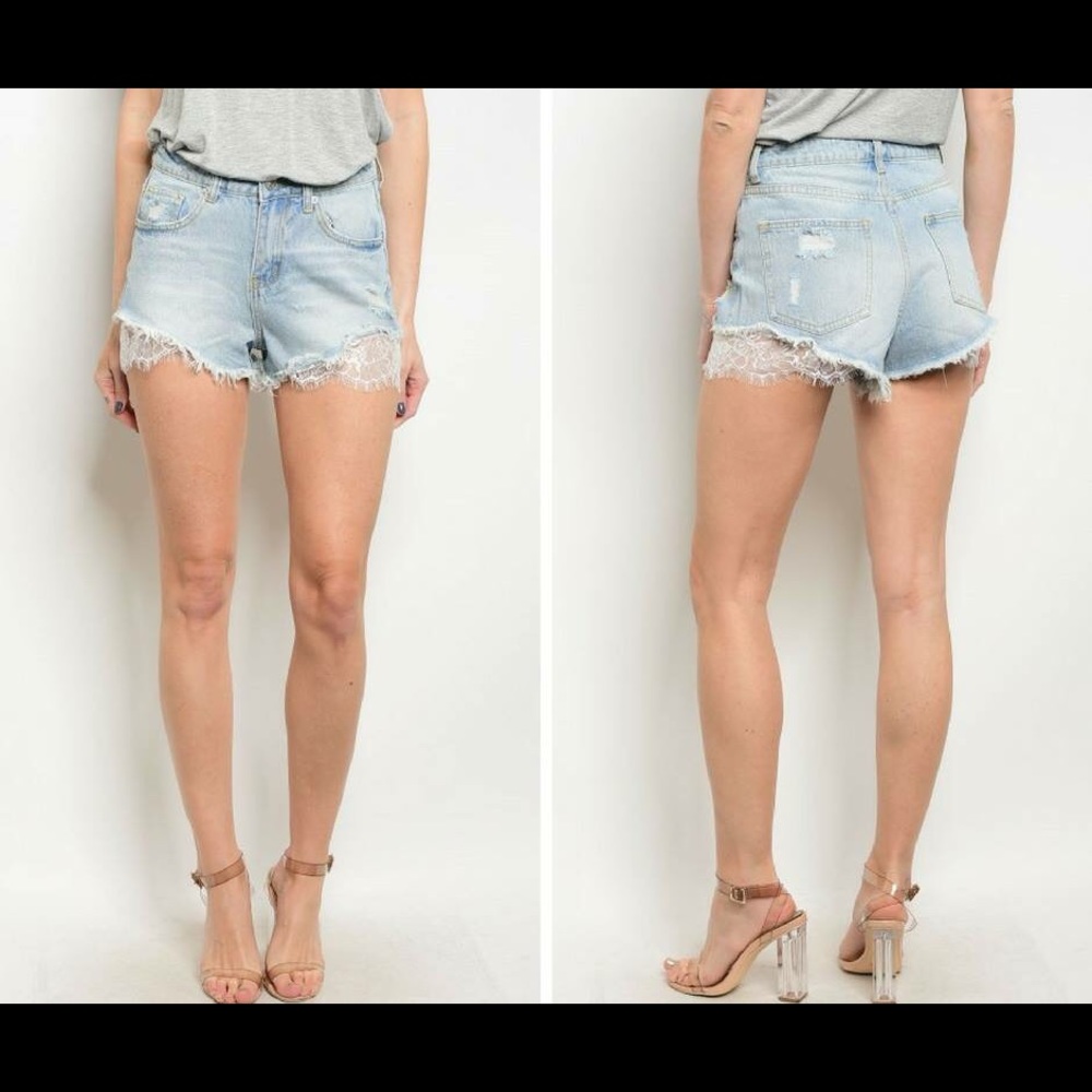Denim Shorts with Lace Detail
